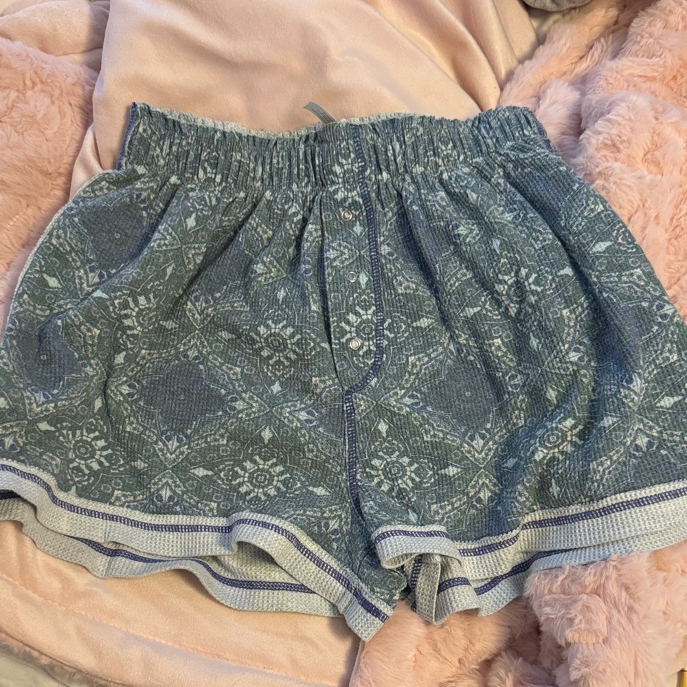 Free People High Waist Patterned Blue Shorts